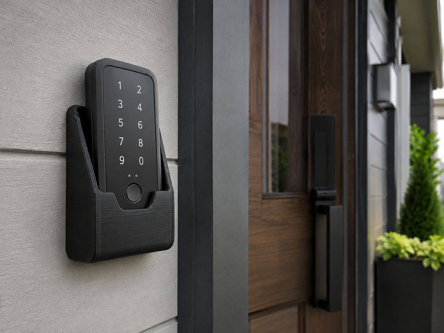 KI-generierte Visualisierung eines 3D-gedruckten Wandhalters für ein Smart-Home-Keypad