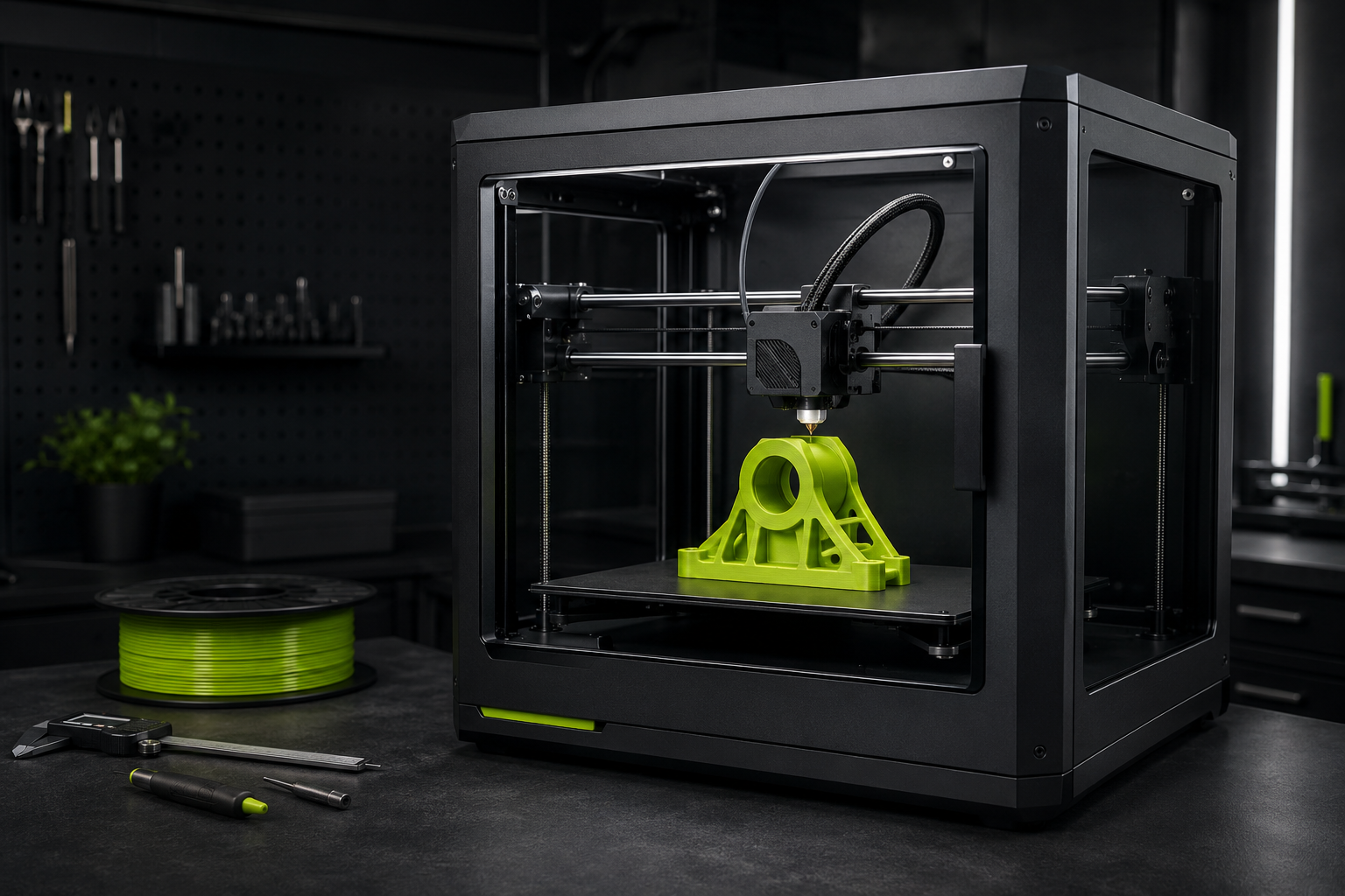 3D-Drucker fertigt ein grünes Funktionsteil